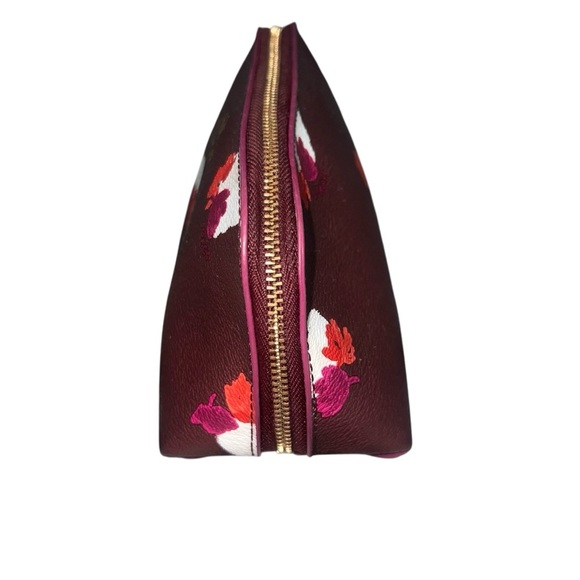 EUC Coach Cosmetic Case 17 Pouch Coated Canvas Zippered Burgundy Multi Floral - Picture 2 of 12